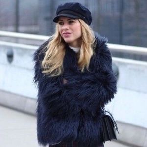 Zara dark navy shaggy faux fur jacket